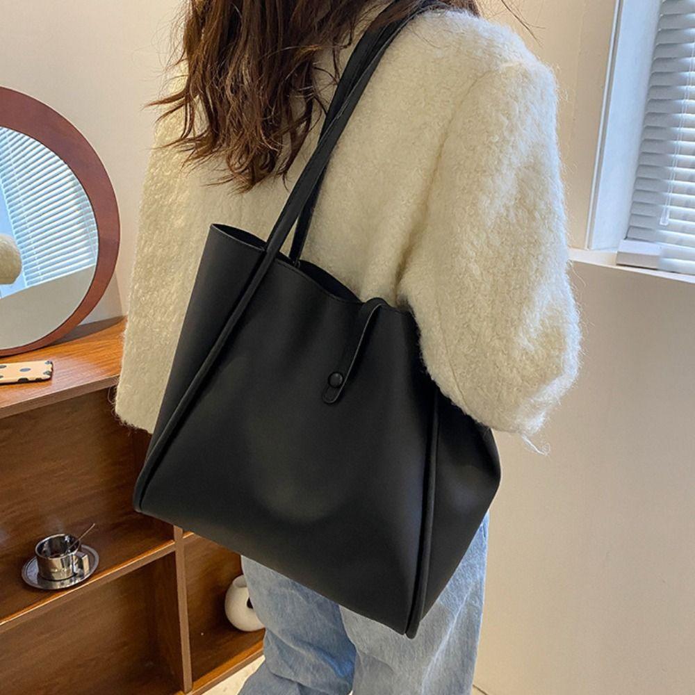 French Style PU Leather Shoulder Bag Simple Casual New Design Tote Bag Retro Underarm Bag  Travel