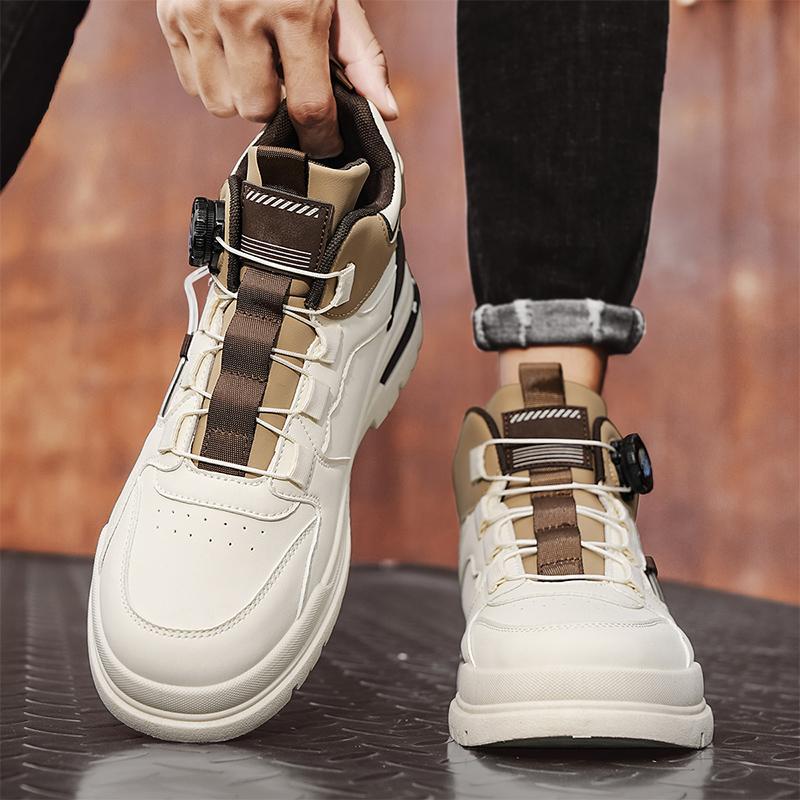 Men's Boots Rotating Button Boots New Outdoor High Top Shoes Wear-Resistant Hiking Boot Platform Work Men Ankle Boots Botas