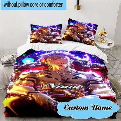 3PCS Custom Name Powerful Jujutsu Hero Bedding Set, Including 1pc Duvet Cover And 2pcs Pillowcases, Suitable for Dorms and Bedrooms Gift