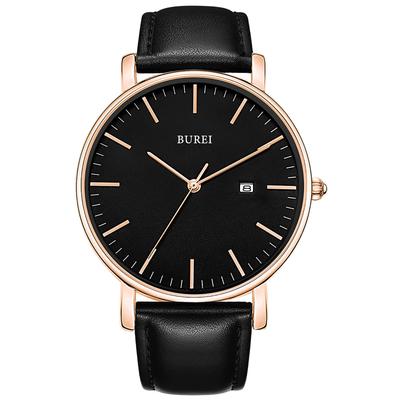 BUREI Men's Leather Watch, Popular Brand, Analog, Simple, Waterproof, Stylish, for Commuting and Business