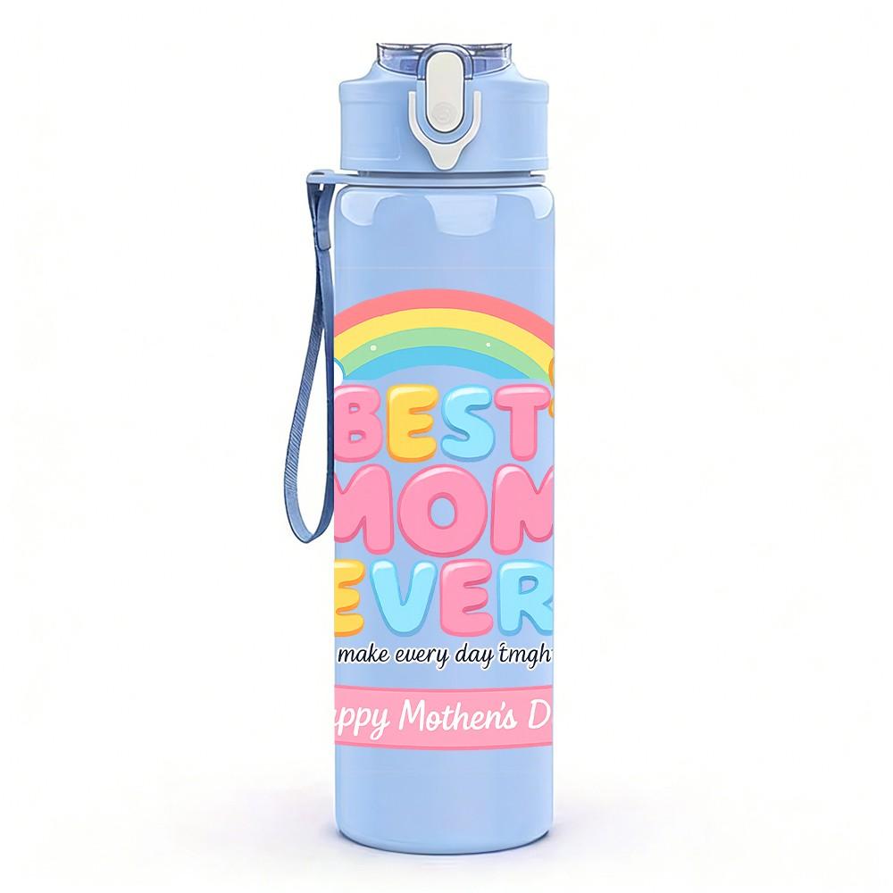 1PC Rainbow Dream Sweet Text Pattern 750ml Color Plastic Sports Water Bottle Leakproof Flip Straw Lid Suitable for Sports Office Home Use