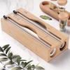 Eco-Friendly Bamboo Kitchen Wrap Cutter and Foil Storage Box - Wall-Mounted 2-in-1 Organizer for Easy Carry and Practical Use