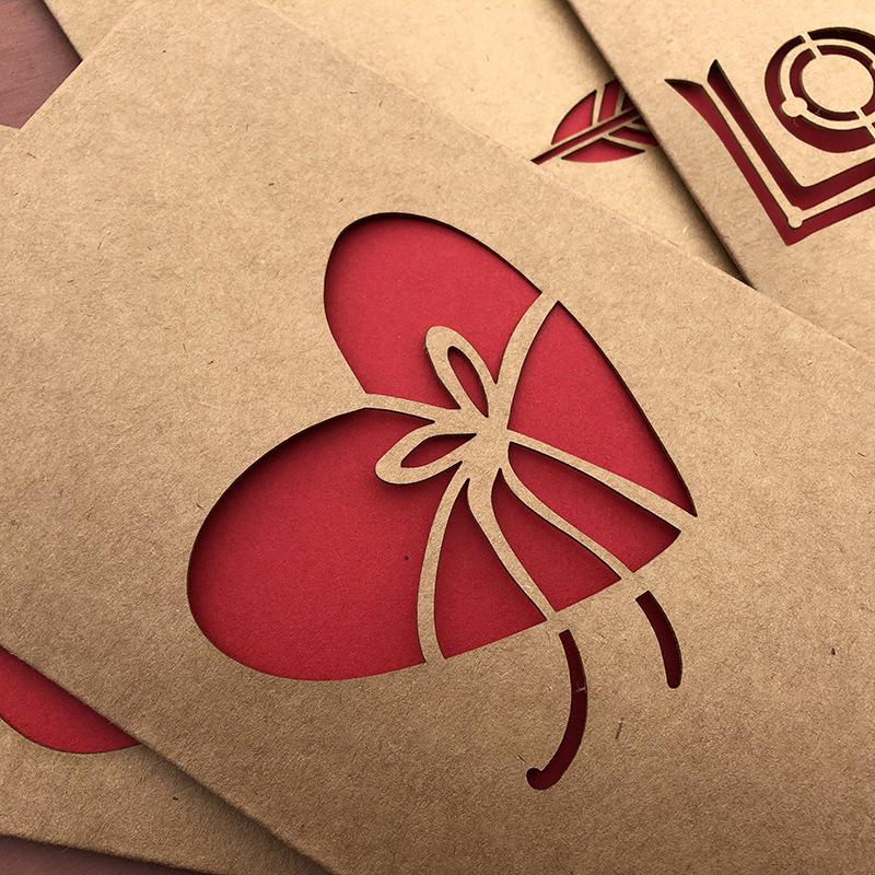 10pcs/bag Retro Kraft Paper Laser Hollowed Out Love Card, Thank You Card, High-end Greeting Card