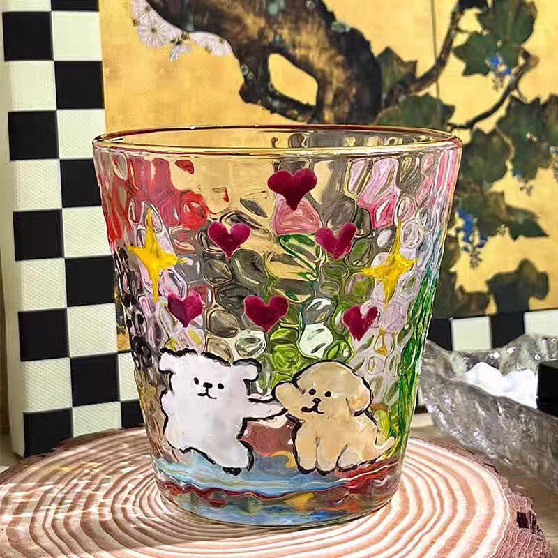 Regenbogen-Schimmer Handbemalte Glas Tasse - Bling Design für den Sommer