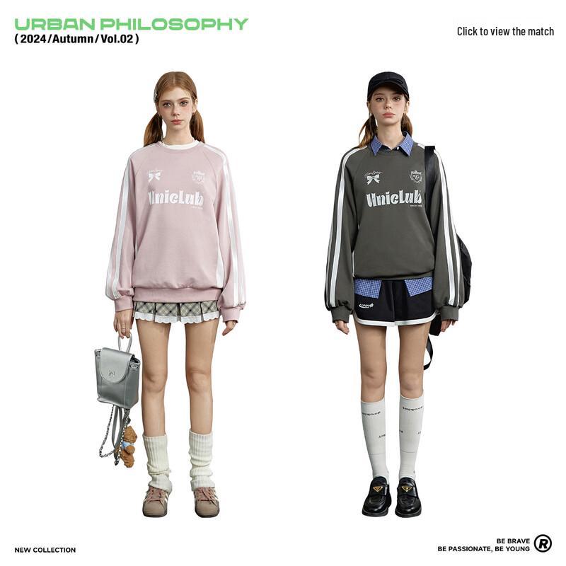 UNIFREE Retro College Style Raglan Sleeve Sweatshirt