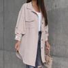 Knopfdekoration Mittellange Hemdjacke Herbst Winter Neu Aufgerollter Ärmel Knopfverziert Midi Hemdjacke, Mit Taschen Asymmetrisches Oberteil