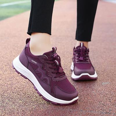 Frühling Sommer Schuhe Damen Sneaker Atmungsaktive Mesh Schuhe Dicke Sohle Weich Bequem Laufschuhe Damen Freizeit Sneaker Schwarz Lila Übergröße 41