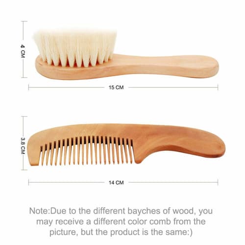 Kingsie Baby Hairbrush and Comb Set, 2-Piece Set, Natural Wood and Goat Hair Brush, Newborn Baby Hair Care, Baby Shower Gift