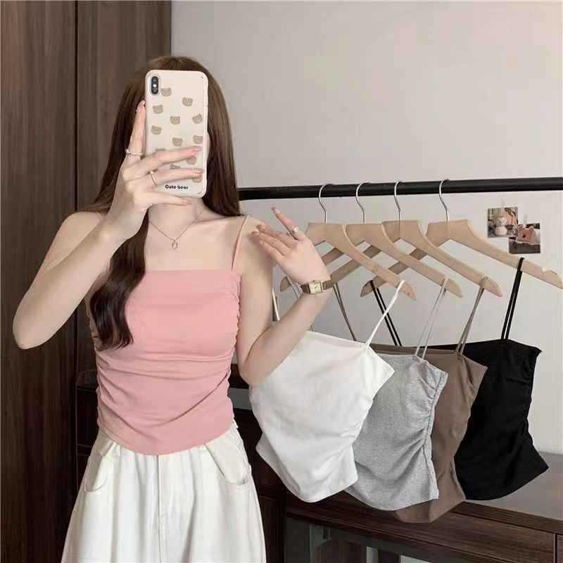 Slimming Spaghetti Strap Ruched Vest with Built-In Bra