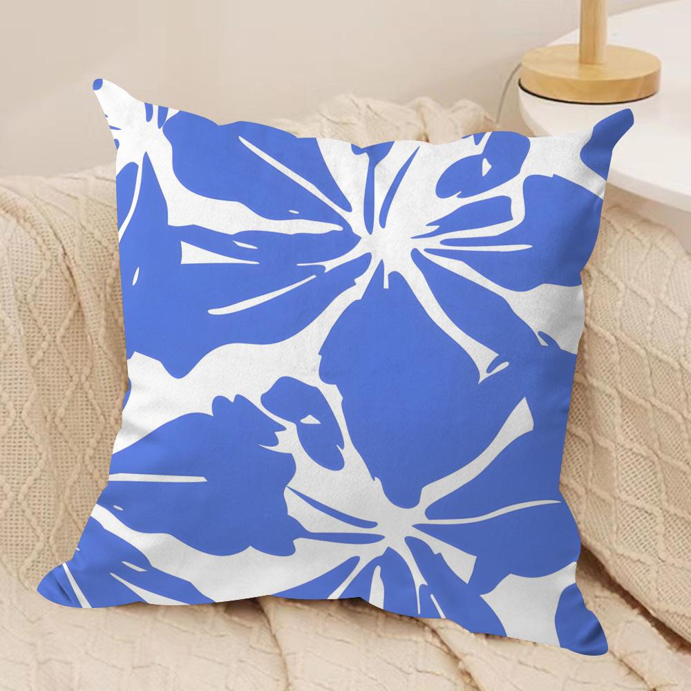 Elegant Blue Floral Cushion Cover Soft Plush Fabric DoubleSided Printed Sofa Cushion Cover for All Seasons Home Decor Gift