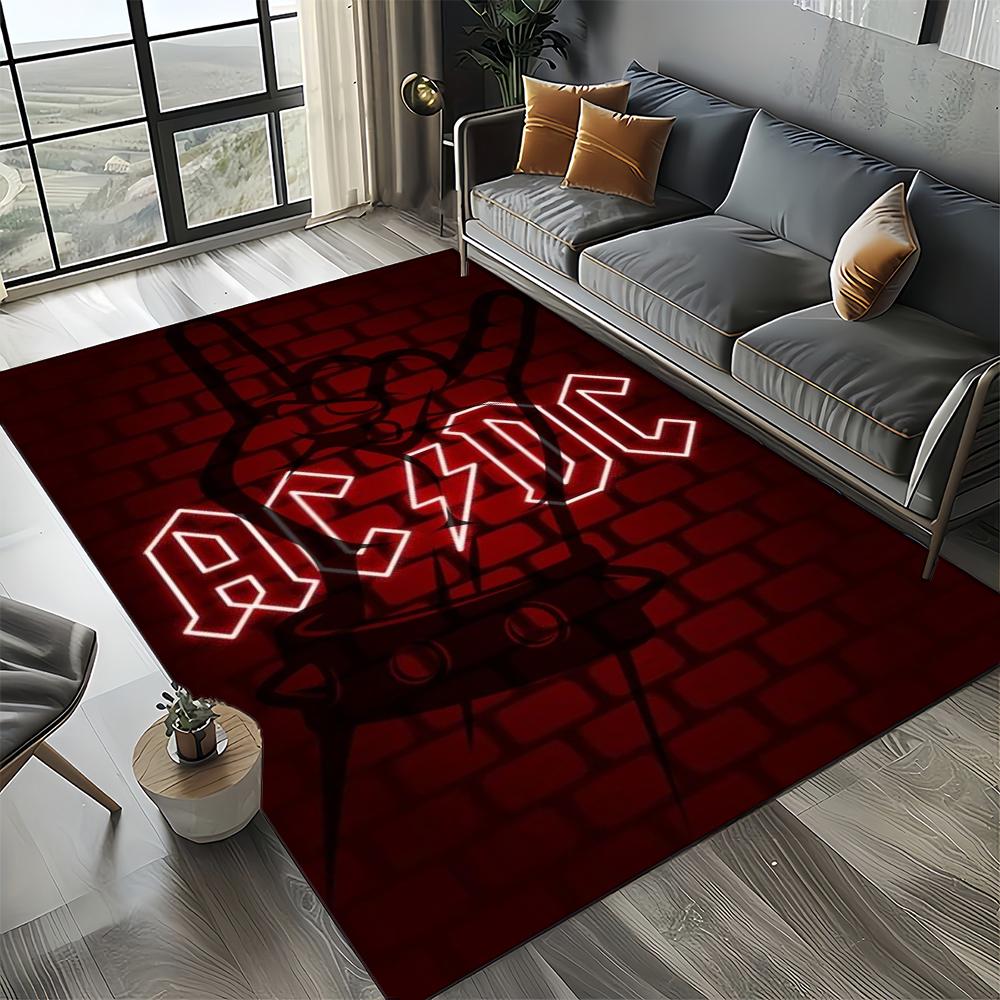 3D AC-DC Rock Band Cartoon Teppich Groß, Teppich für Wohnzimmer Schlafzimmer Sofa Fußmatte Dekoration, rutschfeste Bodenmatte für Kinder