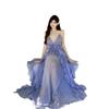 Seaside Vacation Dress Women's Summer New Celebrity Temperament Neck Halter, Blue Long Skirt