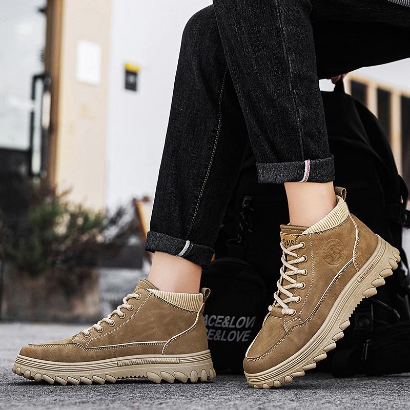 New Fashion Autumn And Winter Men's High Top Martin Boots Students Male Boys Trending Soft Sole Work Shoes Labor Protection Martin Sneakers