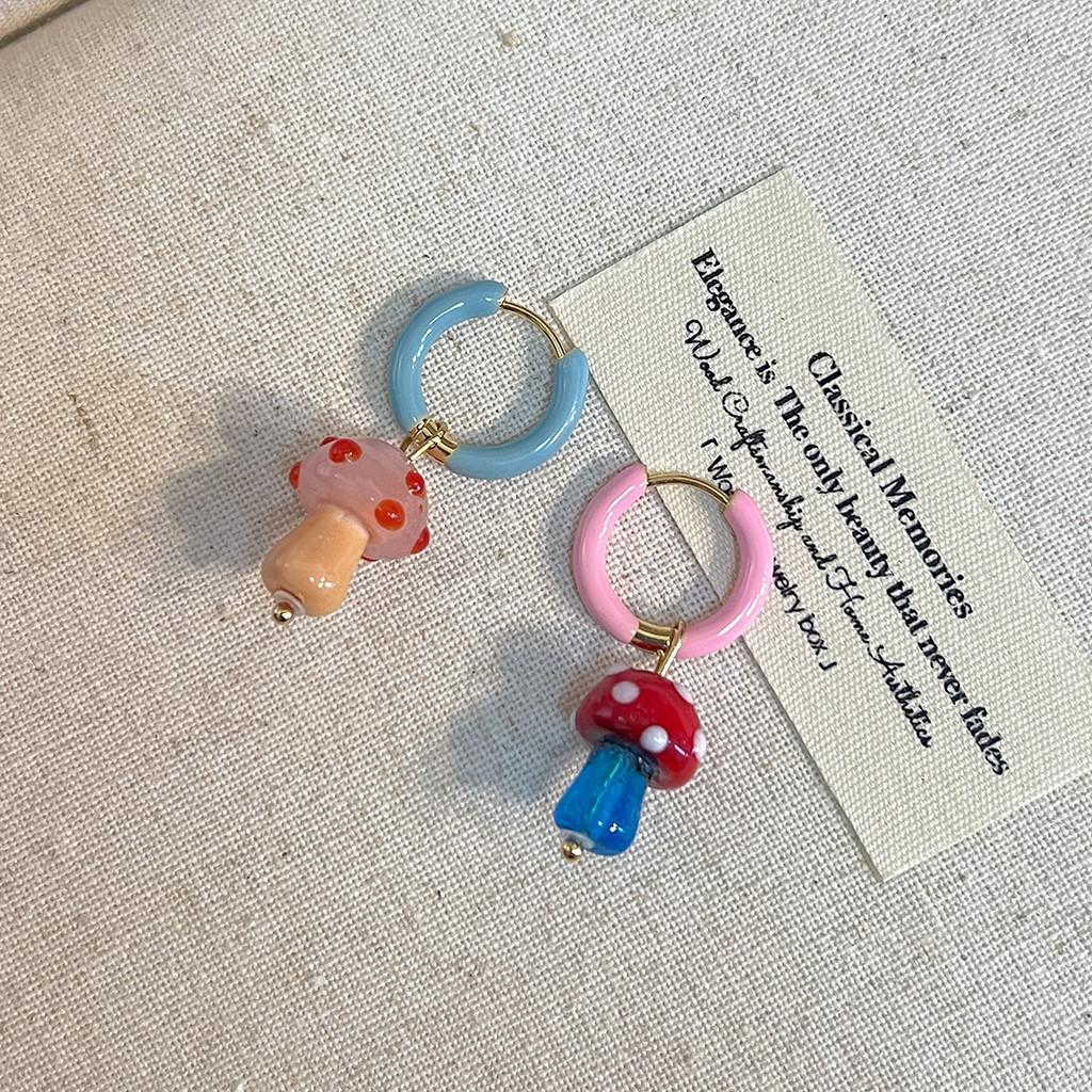 Cute Mushroom Polka Dot Stud Earrings Retro Creative Design Dangle Earrings for Women PD2480