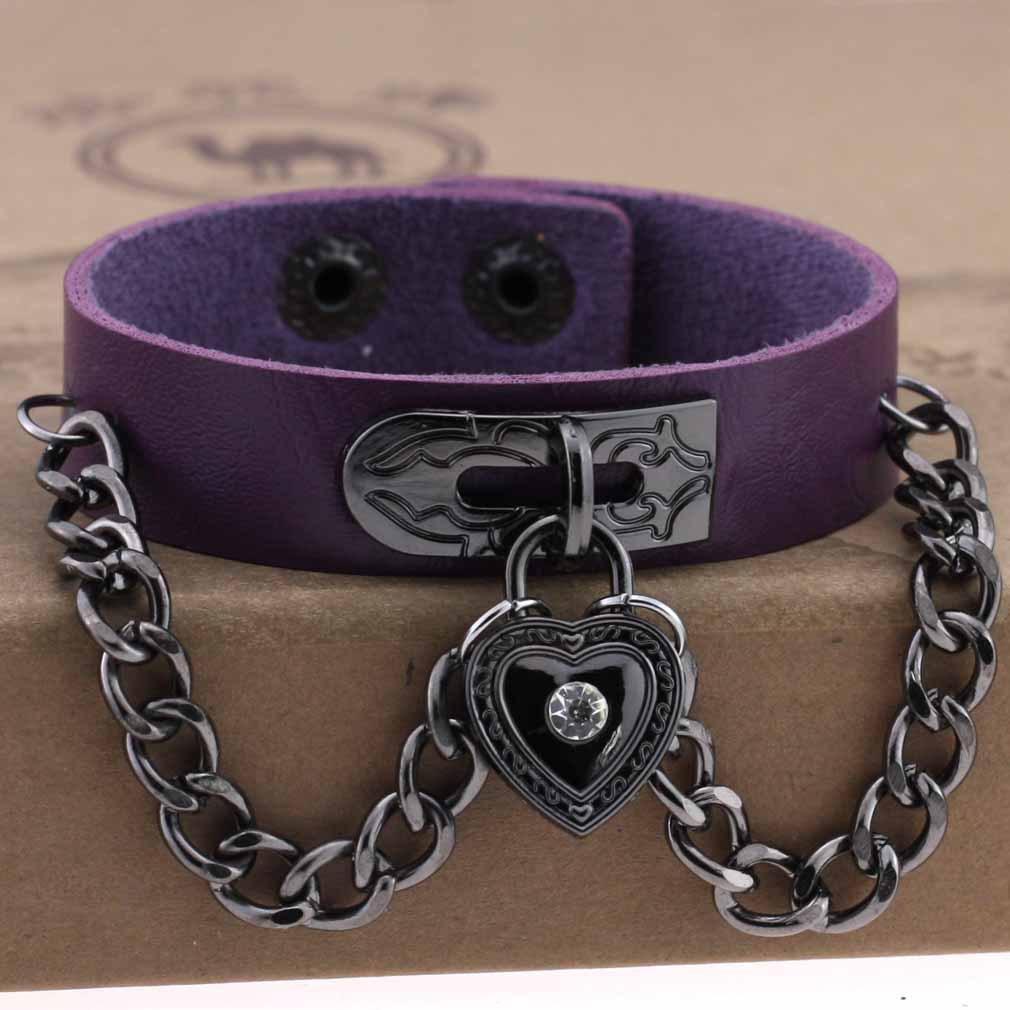 Purple Goth Bracelets For Women Punk Boho Emo Spike Rivets Pu Leather Charm Bracelet Cuff Bangles Festival Jewelry Party Gifts