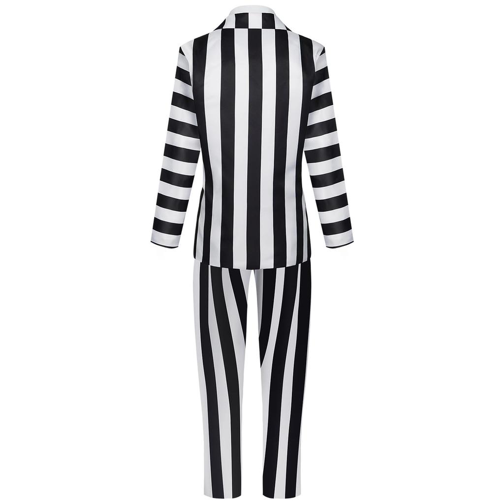 [qiqicos] Beetlejuice Striped Suit Cosplay Costume for Men, Women, Kids, Cosplay Clothes, Anime Costume, Event, Party, Disguise, Halloween, School