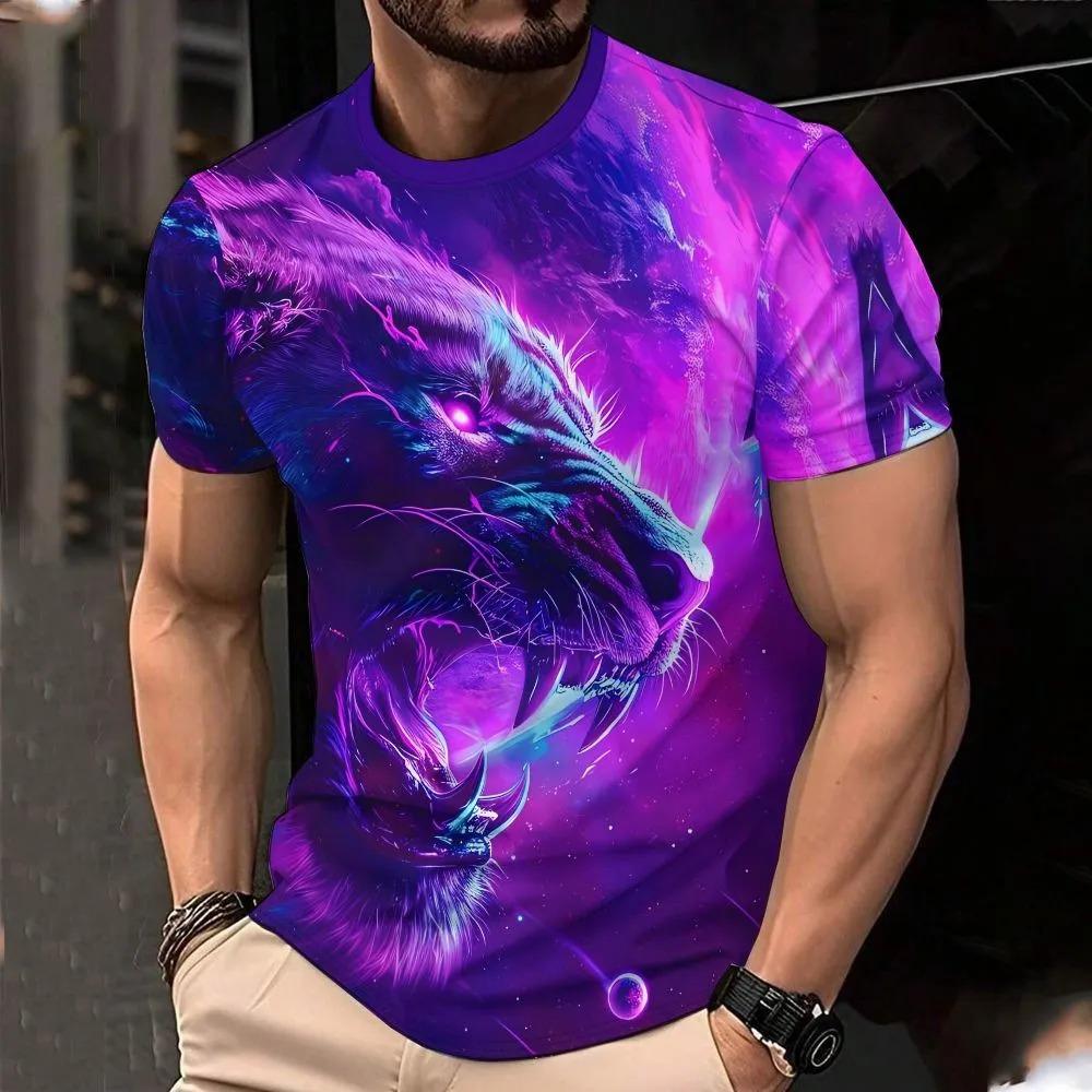 Summer Fashion Men's Animal 3D Printed T-shirt Comfortable Soft Breathable Loose Large Casual Sports Versatile Short Sleeve T-shirt