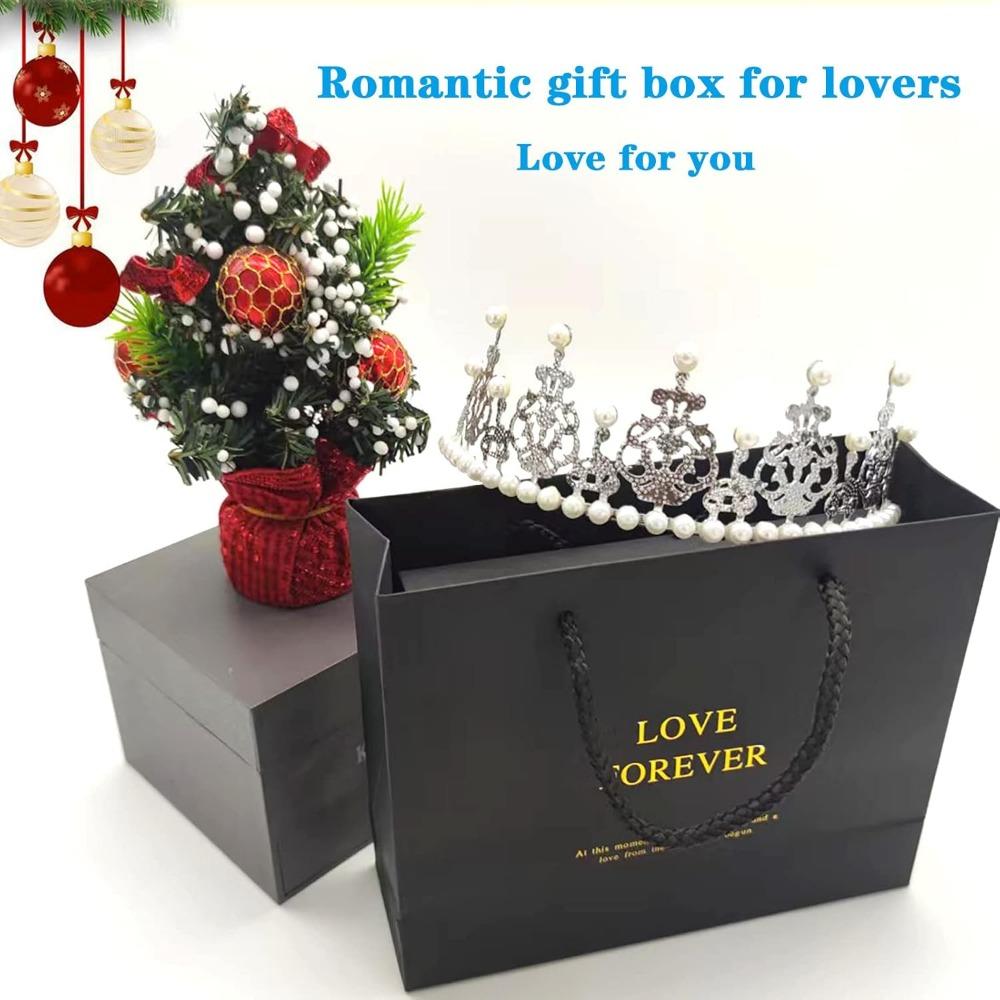 Jewelry Gift Box with Lids, Preserved Rose Jewelry Set Gift Box, Velvet Romantic Valentines Packaging Box with 12 Roses for Valentines Day Mothers Day