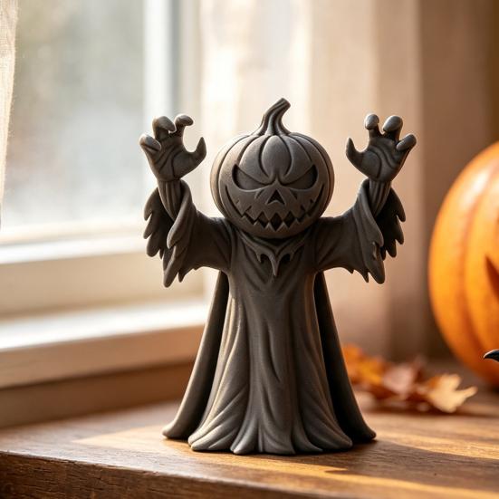 Halloween Party Table Decor 3D Printed Pumpkin Man Figurine, Spooky Zombie Statue for Windows Ornament Home Office Desk Shelf Devil Accessory