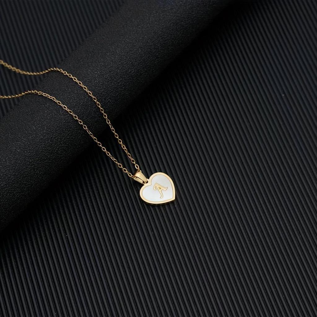 Gold Shell Pendant Necklace with English Alphabet - European & American Trend In Titanium Steel Chain