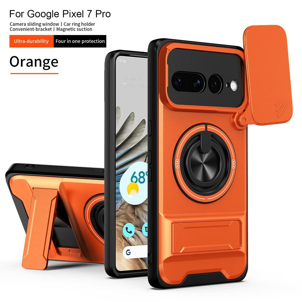 Sliding Camera Lens Cover for Google Pixel 7 Pro Case With Built-in Ring Stand Phone Case