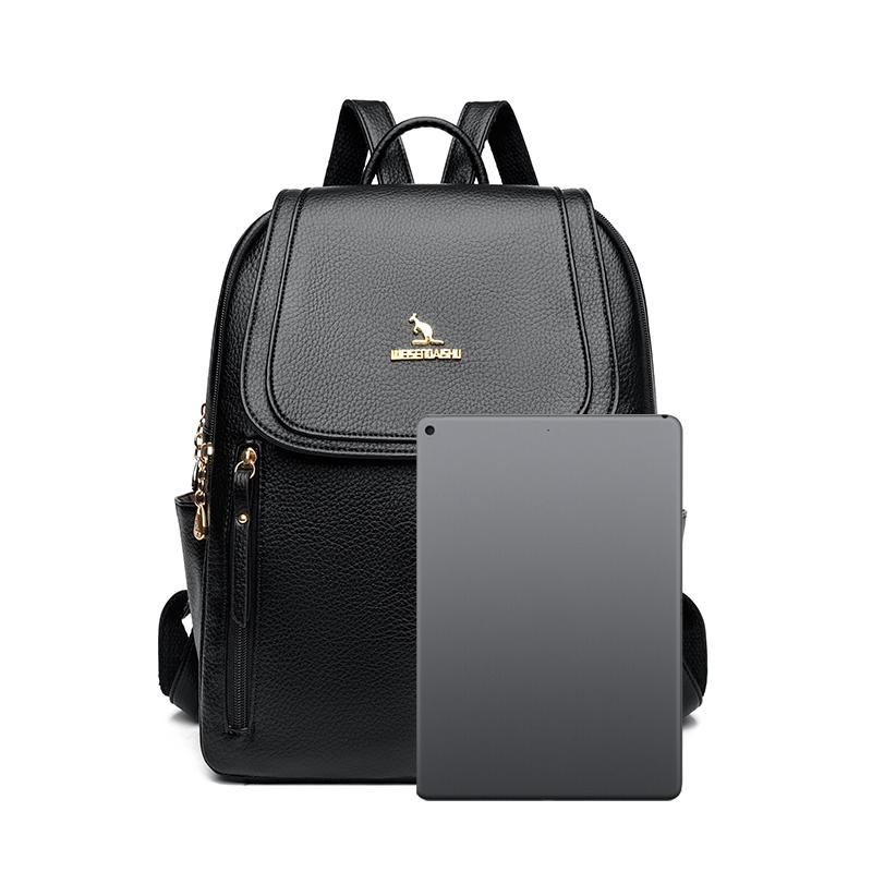 Myk Ryggsekk i Skinn Dame Ryggsekk med Stor Kapasitet Student Skolesekk