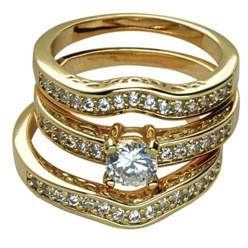 Gold-plated couple diamond ring European and American fashion men's and women's popular ring rings