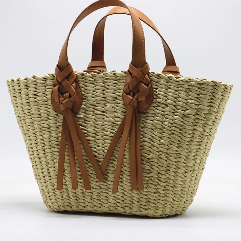 Summer Wicker Fabric Bag for Women Large Capacity Tote Beach Bali Straw Course Large Basket Bag