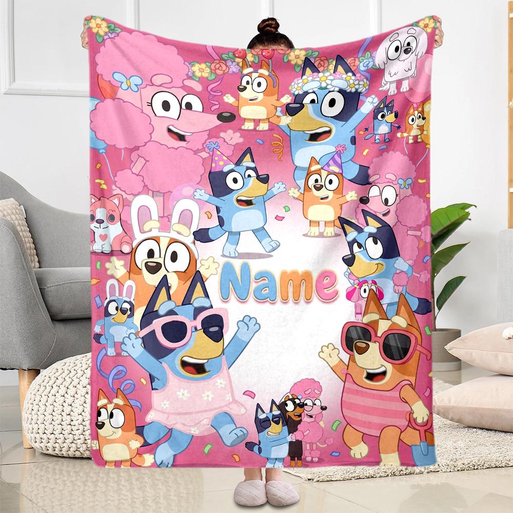 Bluey Family Adventure Personalized Name Blanket Gift Personalized Blanket Warmthful Decor Perfect for Nap Sofa Bed Couch for All Occasions