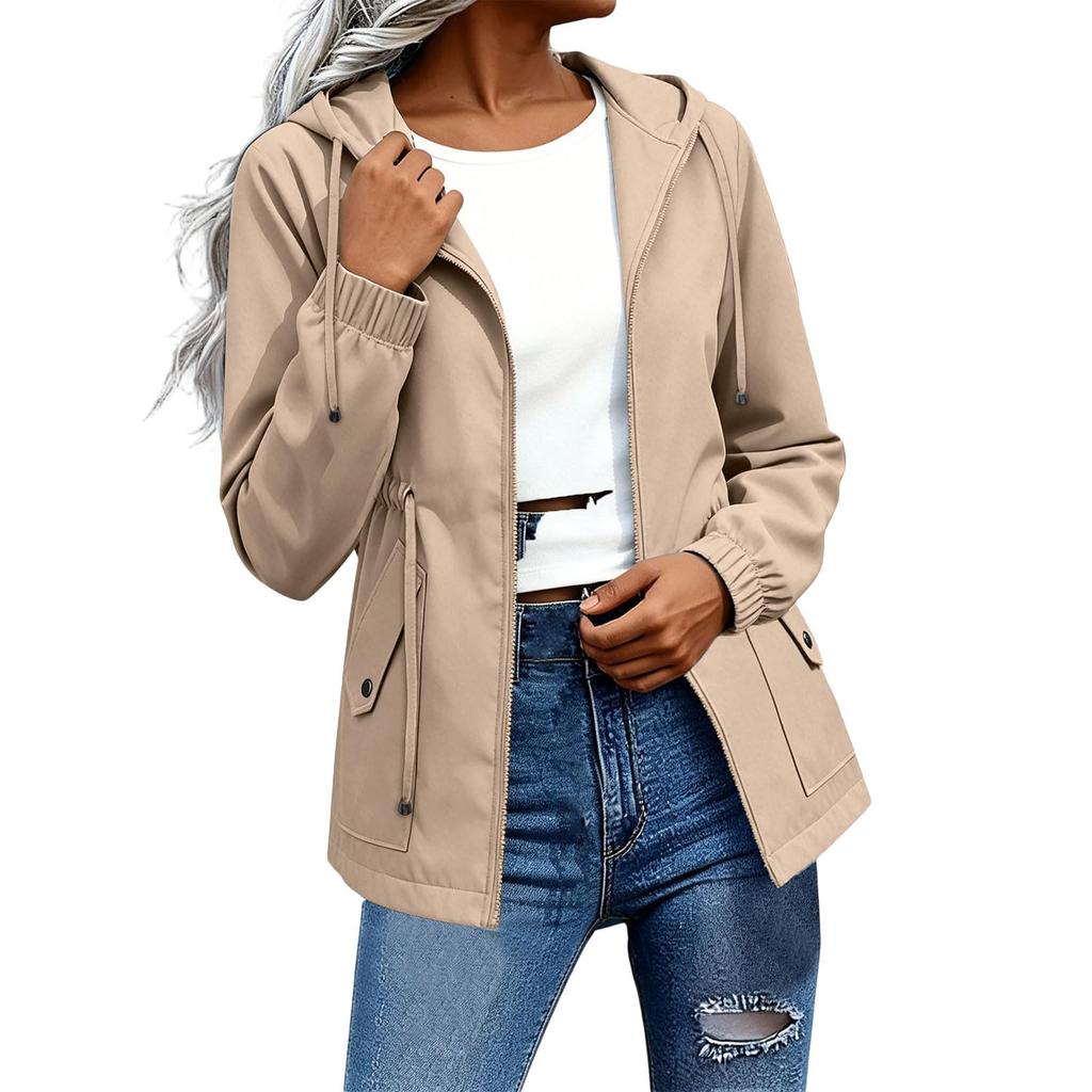 Women's Windbreaker Hooded Jacket with Zipper for Outdoor Hiking