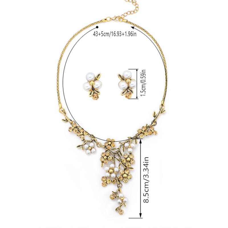 3pcs Bohemian-Inspired Zircon Set Euro-Art Retro Branch Necklace Earrings Accented Adjustable Zircon for Bridal