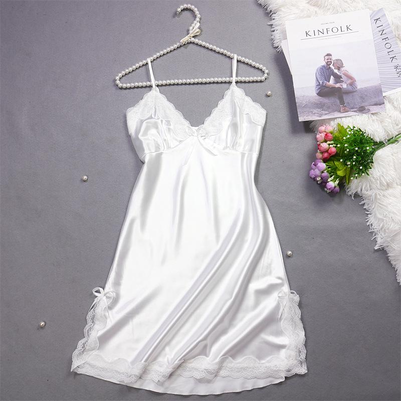 Women's Summer Lace Trim Ice Silk Pajama Set - Cool, Breathable Camisole Nightgown with Short Skirt
