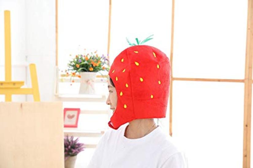 Bestmaple Animal Cap, Plush Headgear, Cute, Fluffy, Plush Animal Mask (Strawberry)