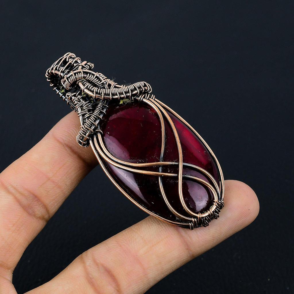 Red Flash Labradorite Pendant, 999 Copper Wire Wrapped Jewelry, Gemstone Jewelry Pendant, Handmade Wedding Gift Jewelry