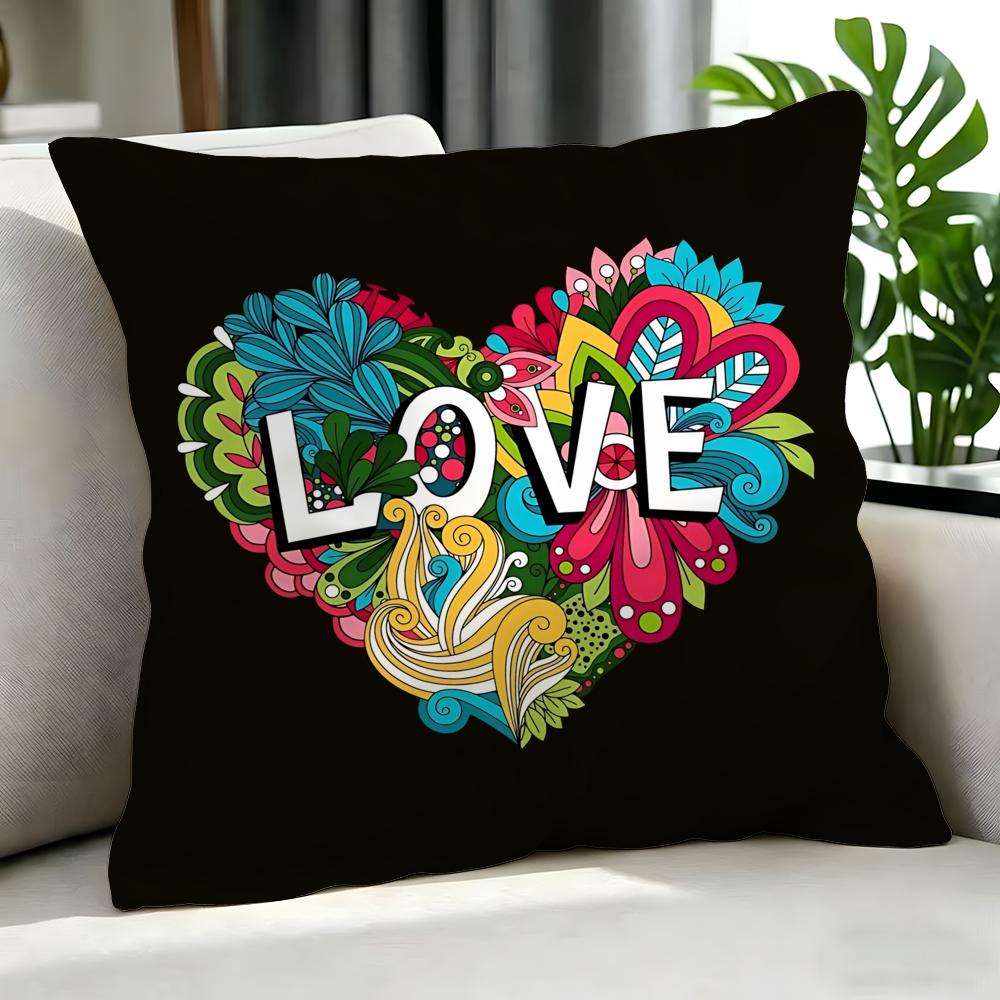 CColorful Heart Floral Love Text Cushion Cover Cushion Cover Set Pcs x x x Pillowcase Decorative Sofa Home Decor