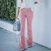 2026 Spring/Summer Women's Solid Color High-Waisted Slim Fit Slight Flare Corduroy Elastic Waist Casual Pants