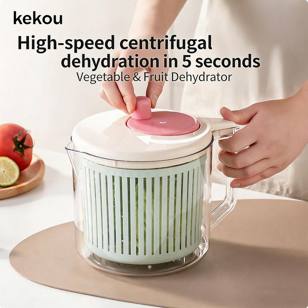Practical Dishwasher Safe Food Drainer Basket Vegetable Dehydrator with Handle Plastic Fruit Spinner