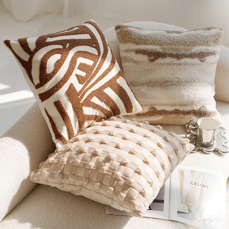 Boho Style Textured Cushion Covers Set - Tufted Geometric & Woven Brown Throw Pillow Cases for Home Decor Couch Decoration