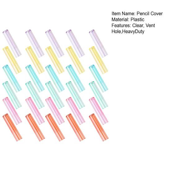 30Pcs/Set Pencil Cover Assorted Colors Clear Vent Hole Heavy Duty Mini Protective Plastic Kids Wooden Pencil Extender School Supplies