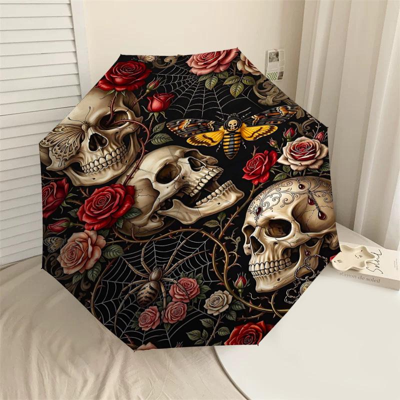 

1PC Skull Roses Umbrella-8-Rib Reinforced Portable Folding Travel Suitable for All Seasons Outdoor Daily Use Is an Ideal Choice -K0420