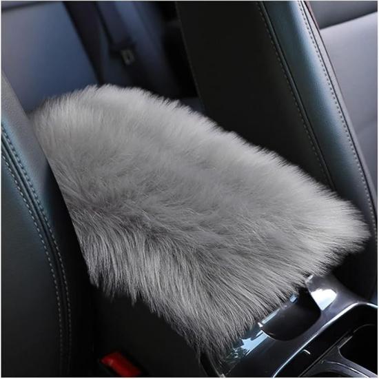 Furry Car Center Console Cover, 11.8"×7.9" Sheepskin Wool Armrest Box Cushion Pad, Comfort Soft Auto Center Console Protector, Interior Decor