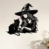 1pc Metal Wall Art Witch Black Cat Gothic Halloween Decor Outdoor Sculpture Weatherproof Gift Autumn