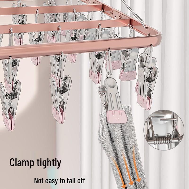 Aluminum Alloy Multi-functional Clothes Drying Rack with Clips for Balcony Storage