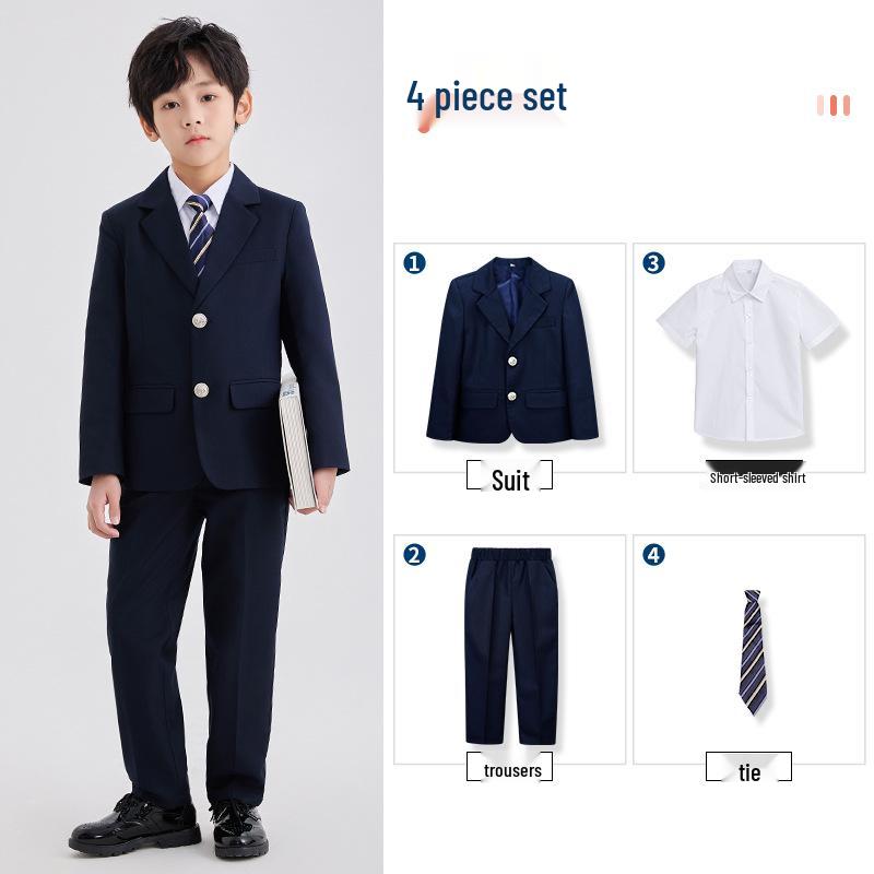 Spring/Summer Kids' British College Style Navy Blue Kindergarten Uniform Set for Performances