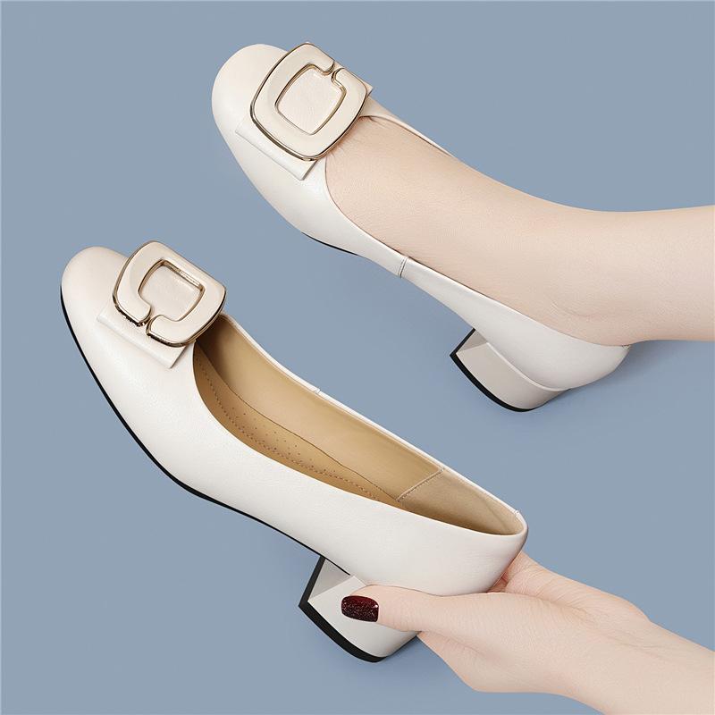 Height increase cm classic four-season rv square buckle hollow single shoes women's new temperament square head small leather sandals outer wear