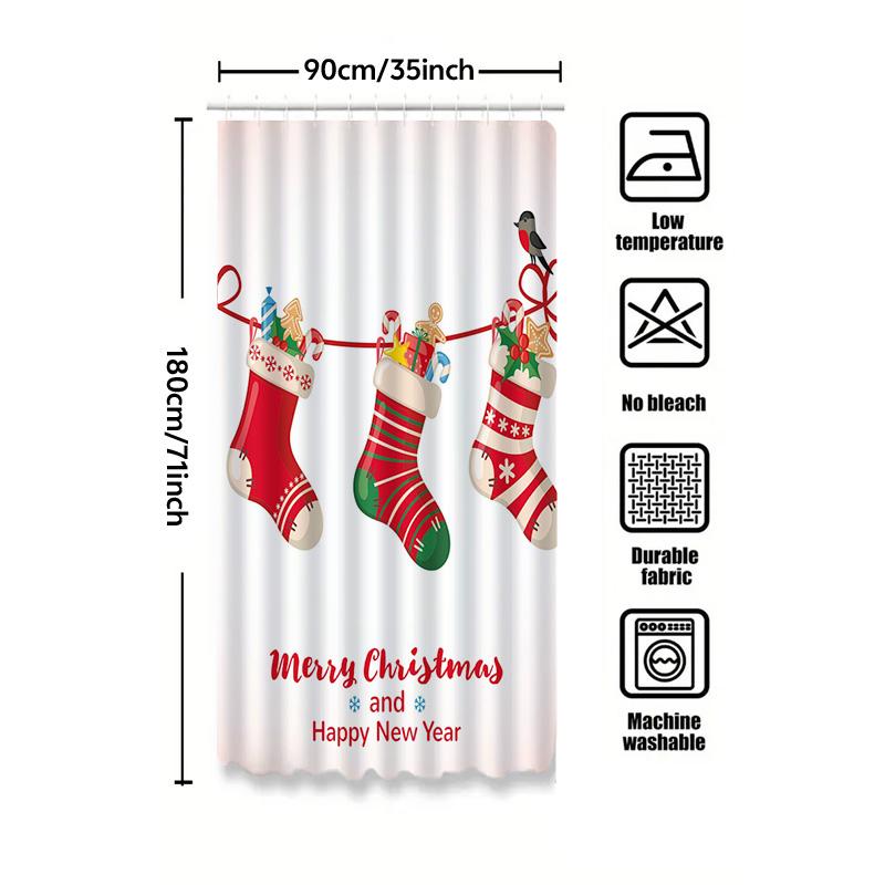 Tu Christmas Bath Curtain Festive Holiday Shower Curtain Merry Christmas Decor Farmhouse Xmas Home Decor Bathroom Set Waterproof