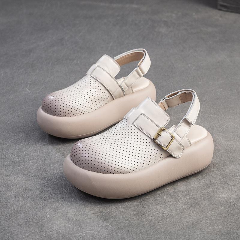 Johnature Retro-Sandalen mit runder Zehenpartie, atmungsaktiv, dicke Sohle, lässig, vielseitig, flache Plateauschuhe für Damen
