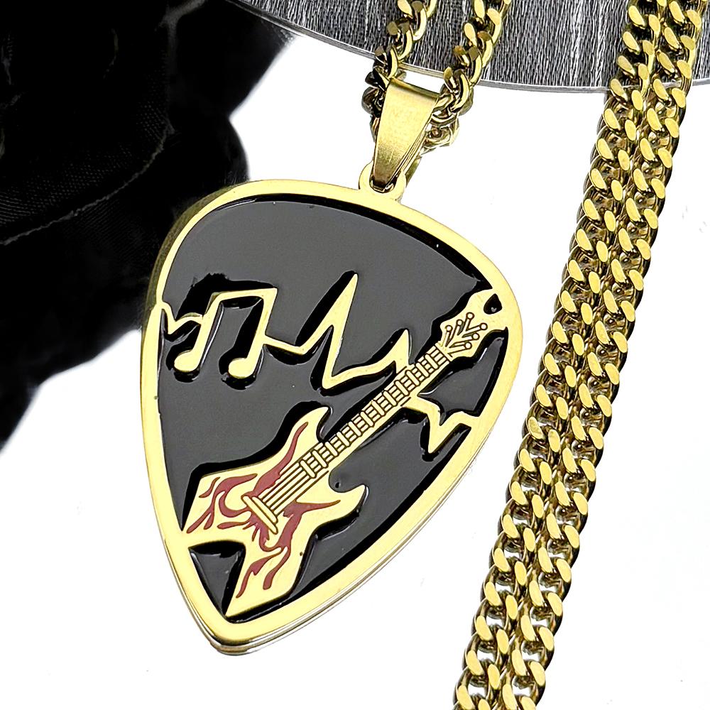 Hiphop Guitar Pick Sound Wave Chain Necklace For Women Men Stainless Steel Silver Musical Rock Punk Jewelry