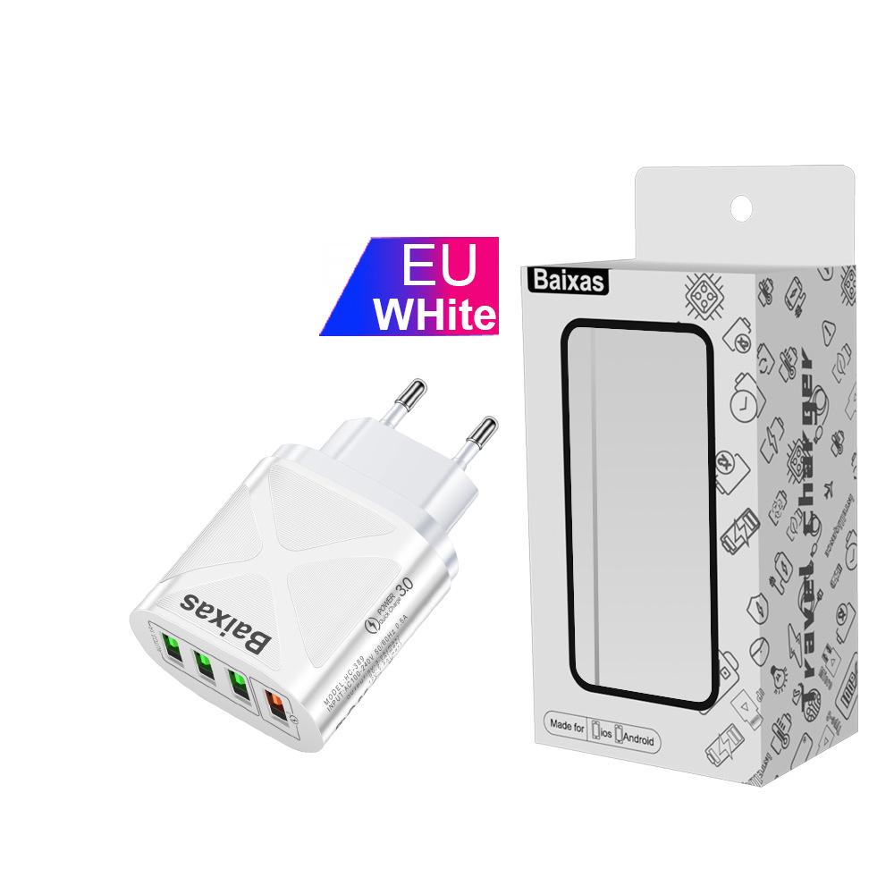 Multi-Port USB Fast Charger QC3.0, 4 Ports, 5V/9V/12V, Compatible with EU/US/UK/AU Standards