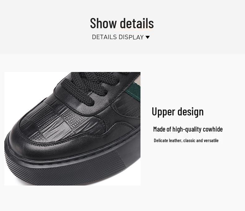 Trendy 2025 Men's Genuine Leather Sports Sneakers: White Soft Sole, Thick Sole Casual Shoes